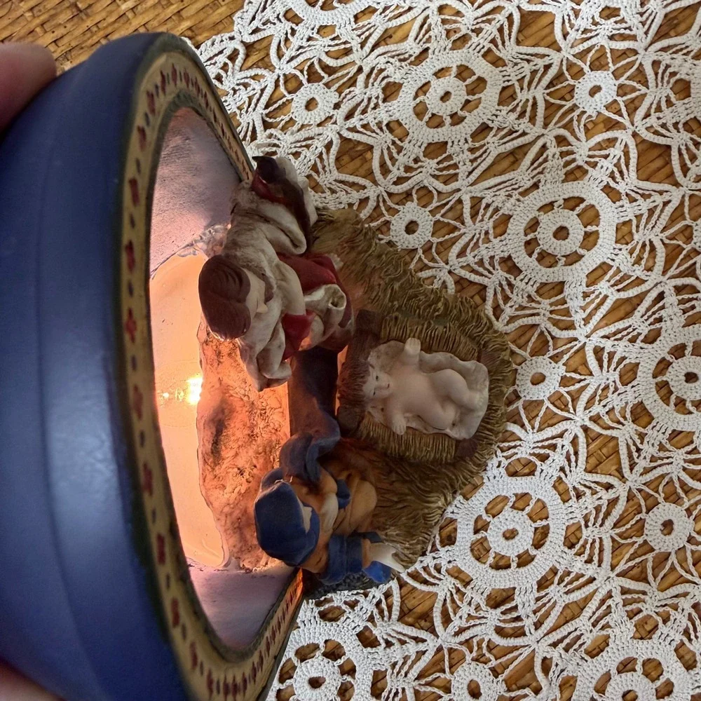 Vintage Autom Nativity Plug In Night Light Holy Family Resin Arched Grotto